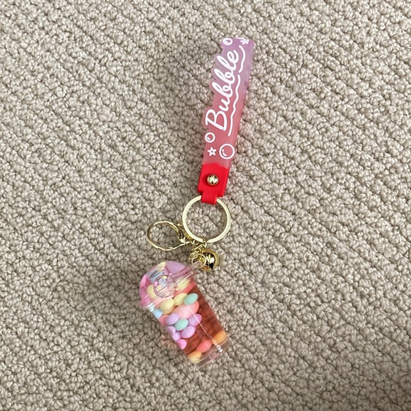 Accessories - NEW Pink Bubble Tea Bag Charm Shakeable Key Chain Boba with Bell NIB